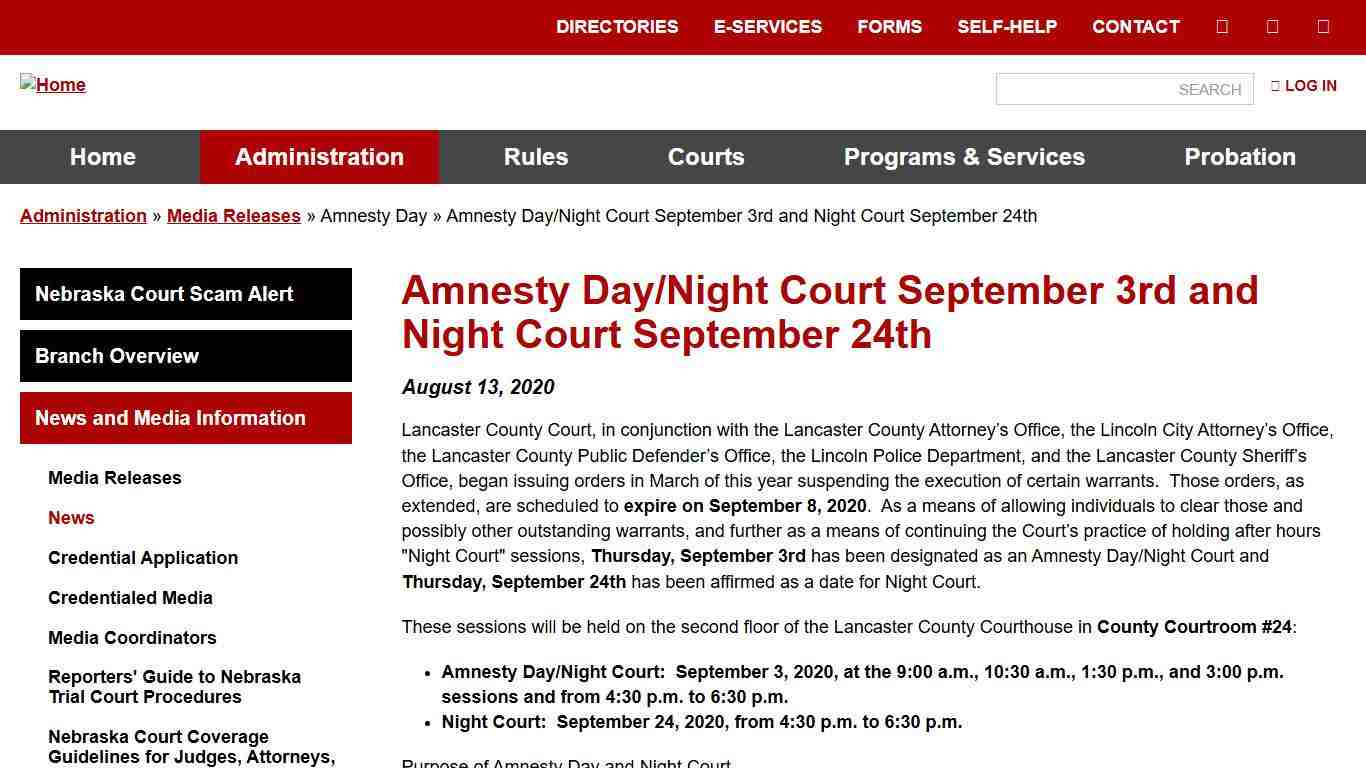 Amnesty Day/Night Court September 3rd and Night Court September 24th Nebraska Judicial Branch